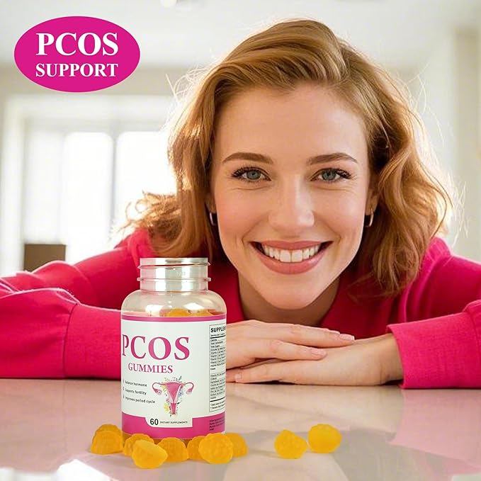 PCOS Gummies Helps Fertility and Ovulation 2 Packs PCOS Vitamin Gummies for Women Menstrual Cycle &amp Hormonal Balance Orange Flavor Fertility Gummy with Myo-Inositol Folate and Vitamin B6 B12