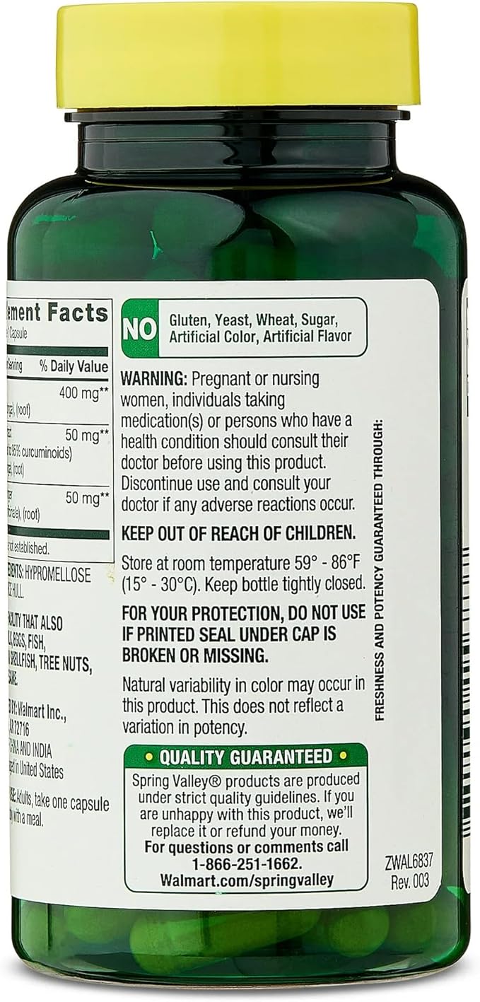 SUREFECT Spring Valley Turmeric Curcumin with Ginger - 90 Vegetarian Capsules 500mg per Serving Organizer