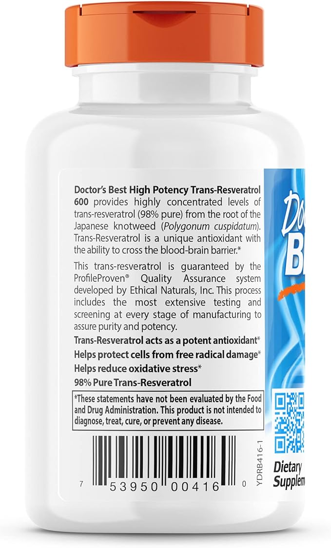 Doctor's BEST Trans-Resveratrol 600 mg 60 Count &amp Fisetin with Novusetin 100 mg 30 Count