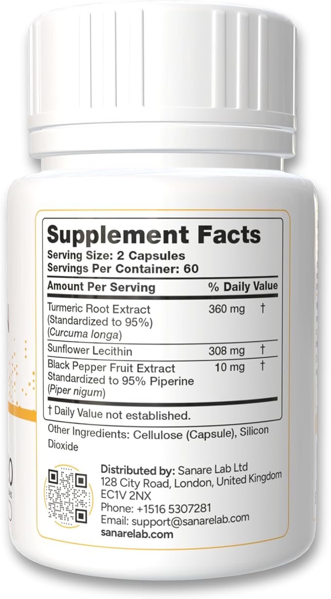 Curcumin Turmeric 360 mg per Serving 120 Capsules with Black Pepper &amp Phytosome Extract | Joint &amp Cellular Support