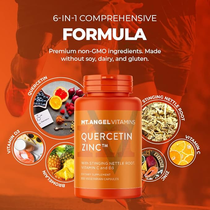 Mt. Angel Vitamins - Zinc Quercetin with Bromelain Supplement – Immune Support &amp Respiratory Health - Quercetin 500mg Capsules | Zinc 50mg | Vitamin C Capsules | Immune Booster for Adults - 120ct.