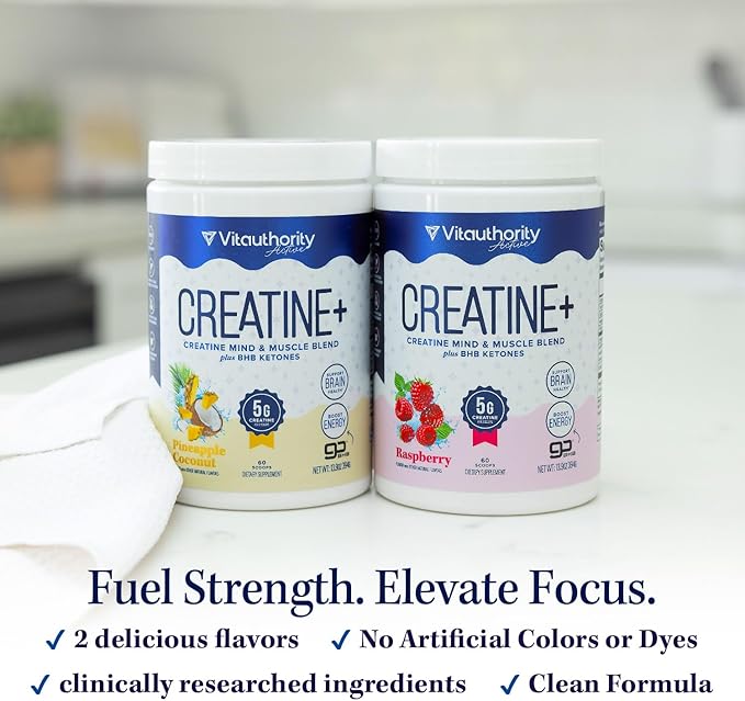 Creatine Monohydrate Powder for Women Micronized Creatine Monohydrate with goBHB &amp CognatiQ for Building Strength Energy &amp Mental Clarity – 5g Creatine per Serving – Raspberry Flavored – 30