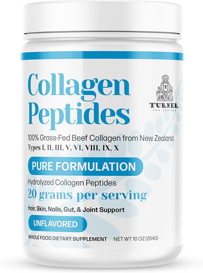 TURNER Collagen Peptides Powder Pure Formulation 100% Grass-Fed Beef Bone Collagen from New Zealand Unflavored 10 oz