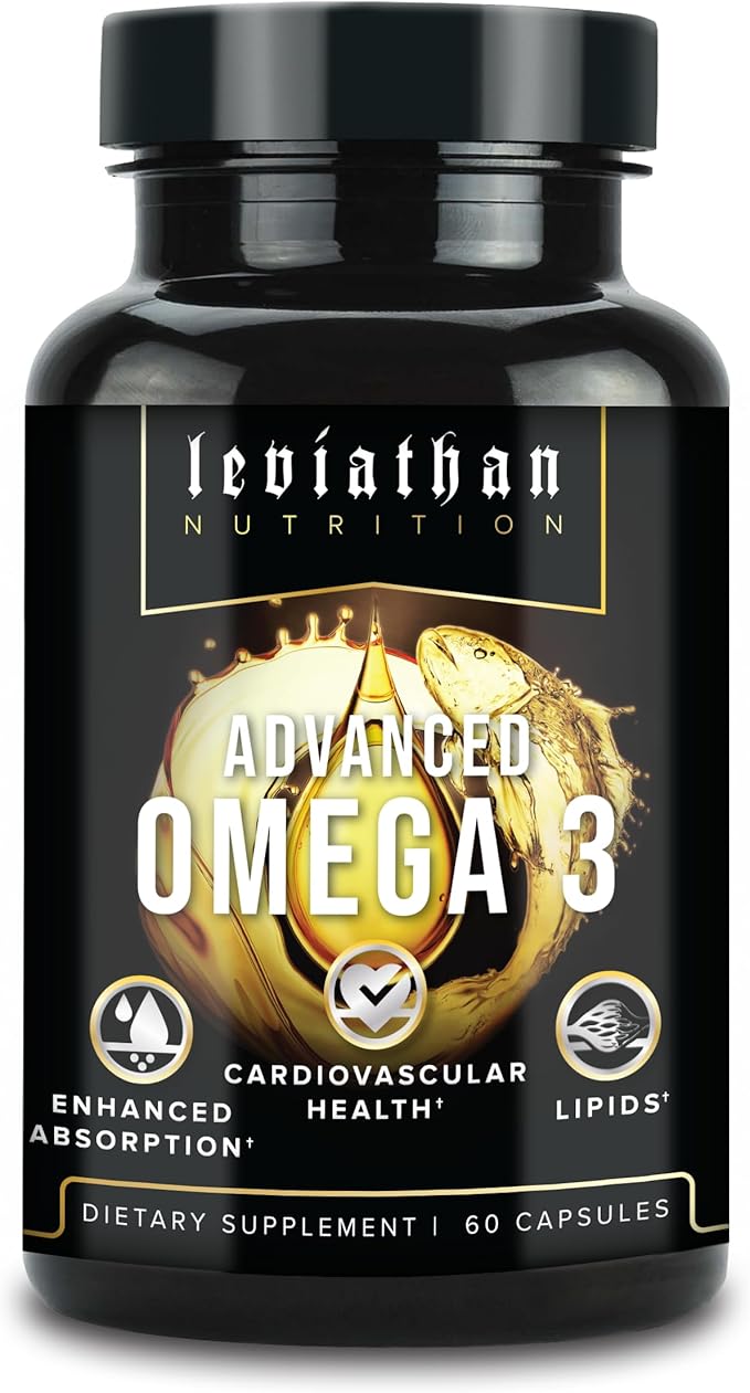 Leviathan Fish Oil Omega 3 Capsules | Premium Norwegian Omega 3 Fish Oil for Heart Brain &amp Immune Support | Superior Absorption Triple Strength Fish Oil Supplements - Free Form EPA &amp DHA