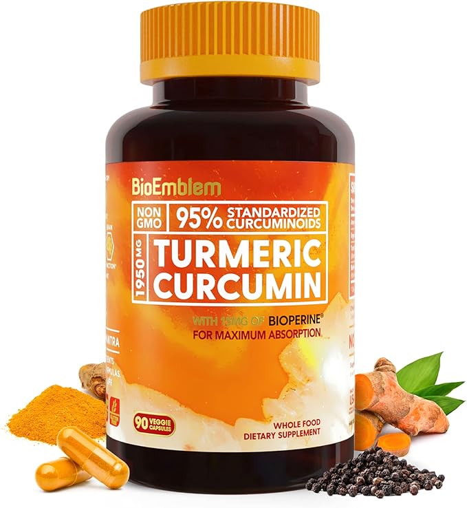 BioEmblem Turmeric Curcumin Supplement with BioPerine | Joint Support and Turmeric Curcumin with Clinically Studied TurmiPure Healthy Immune System Turmeric Supplements