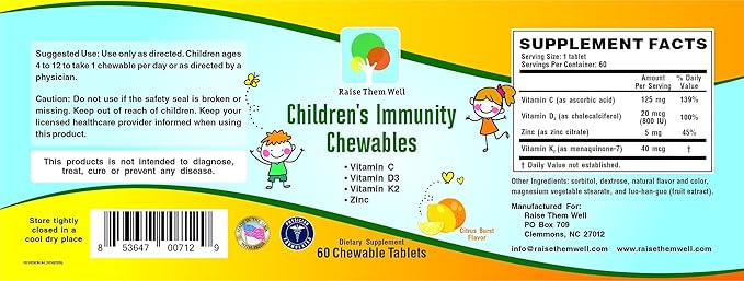 Raise Them Well Children's Immunity Chewable and Children's Multivitamin Chewable