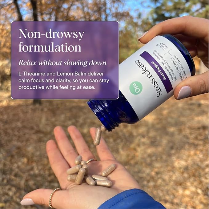 Ora Organic - Stress Relief Supplement - Supports Mood &amp Mental Focus - Feel Calm &amp Relaxed - Sensoril Ashwagandha Saffron Ginseng L-Theanine Lemon Balm - 60 Capsules