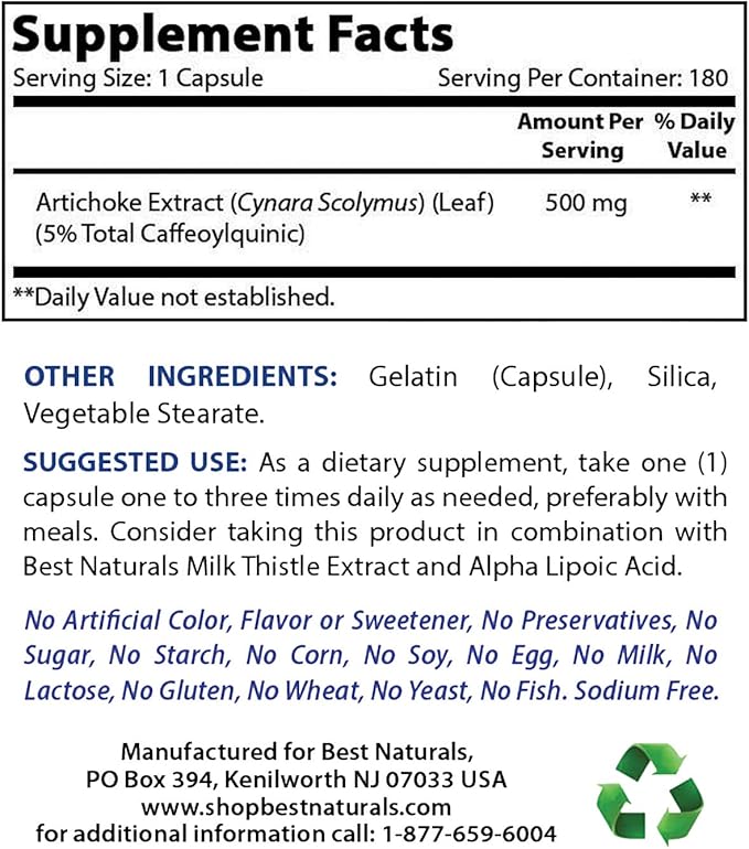 Best Naturals Artichoke Extract 10000 mg Equivalent &amp Milk Thistle Extract 1000mg