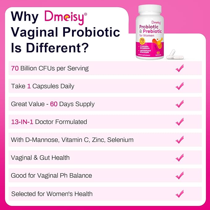 Vaginal Probiotics 70 Billion CFU Probiotics for Women 13-in-1 Womens Probiotic &amp Organic Prebiotics for Vaginal Urinary pH Balance Immune Gut &amp Digestive Bloating Health - 2 Months Sup