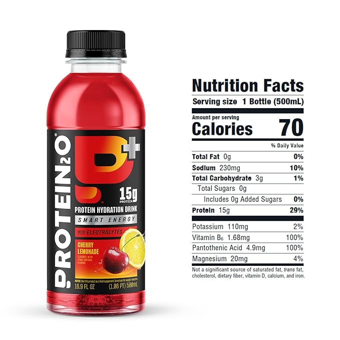 Protein2o 15g Whey Protein Infused Water Plus EnergyCherry Lemonade16.9 oz Bottle(Pack of 24)