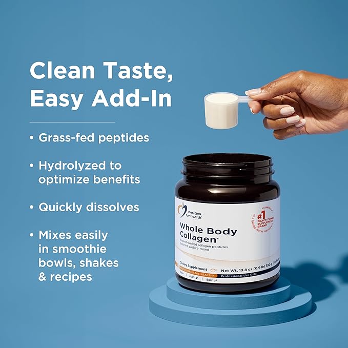 Designs for Health Whole Body Collagen Powder - Hydrolyzed Collagen Peptides Powder for Healthy Skin &amp Hair Joint + Bone Health - Fortigel &amp Verisol Collagen Unflavored (30 Servings)