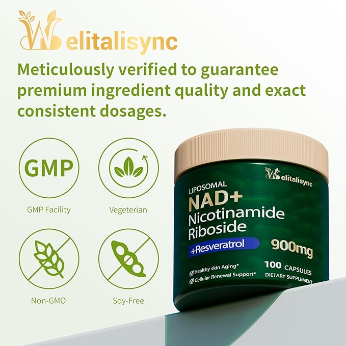 Premium NAD+ Supplement - Nicotinamide Riboside &amp Resveratrol 900mg – Fast-Absorbing Cellular Renewal Capsules for Energy Anti-Aging &amp Brain Health – Vegan Non-GMO 200 C