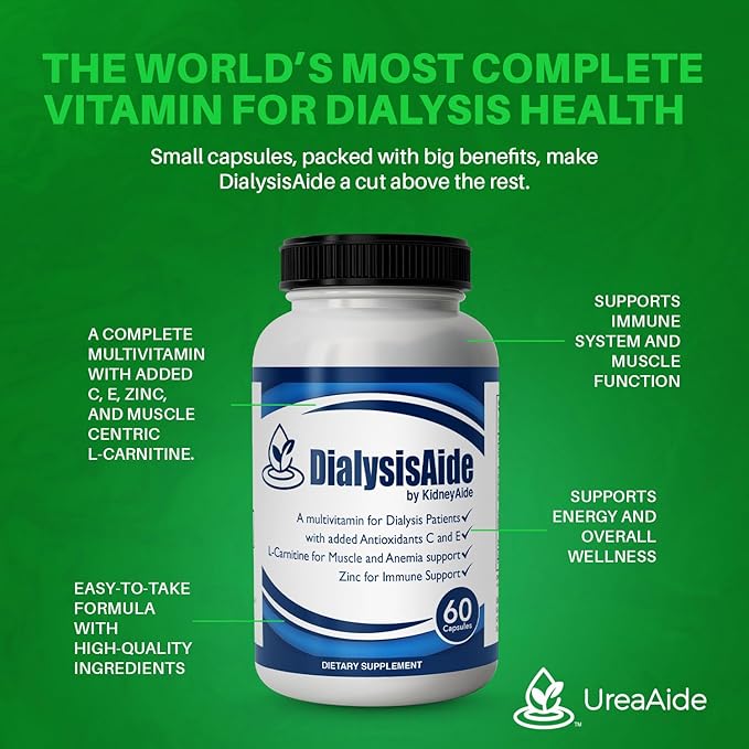 Renal Replacement Therapy Complete Multi Vitamin - 60 Capsules 30 Day Supply B-Complex Antioxidant Vitamin C&amp E L-Carnitine &amp Zinc Immune Skin Red Cell &amp Muscle Health Support Kidne