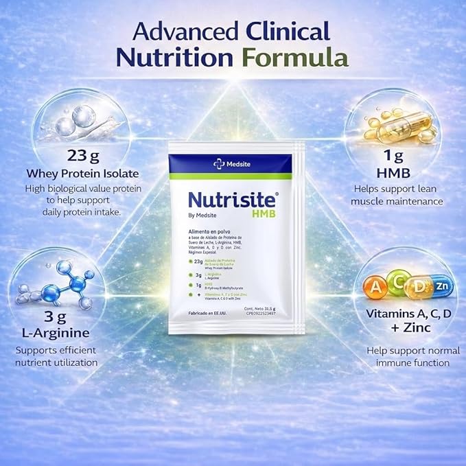 Nutrisite HMB – Special Medical Purpose Food 7 Pack – Modular Powdered Formula Based on Whey Protein Isolate L-Arginine HMB Vitamins A C D and Zinc (1.11 Oz ea.)