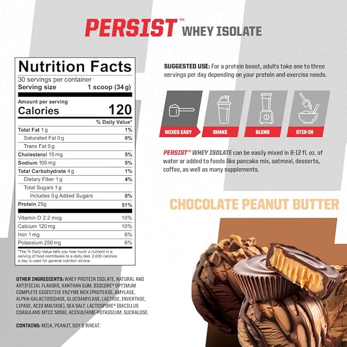 Undefined Nutrition Persist Whey Isolate by Brian Shaw - 24g Protein 30 Servings – Supports Recovery Strength &amp Performance - Gluten Free Fast Absorbing (2.18lbs Chocolate Peanut Butter)