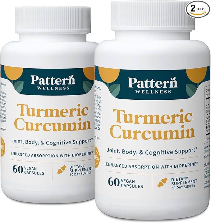 Pattern Wellness Turmeric Curcumin – 95% Curcuminoids with BioPerine® Black Pepper – Supports Joint Cognitive &amp Immune Health – Non-GMO Gluten Free – 120 Capsules
