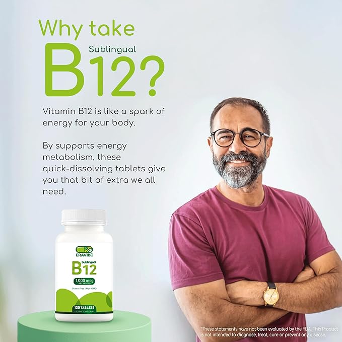 Vitamin B12 1000 mcg 120 Tablets Natural Cherry Flavor Gluten-Free Non-GMO Sugar Free Fast Dissolve