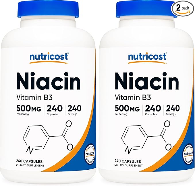 Nutricost Niacin (Vitamin B3) 500mg 240 Capsules - with Flushing Non-GMO Gluten Free (Pack of 2)