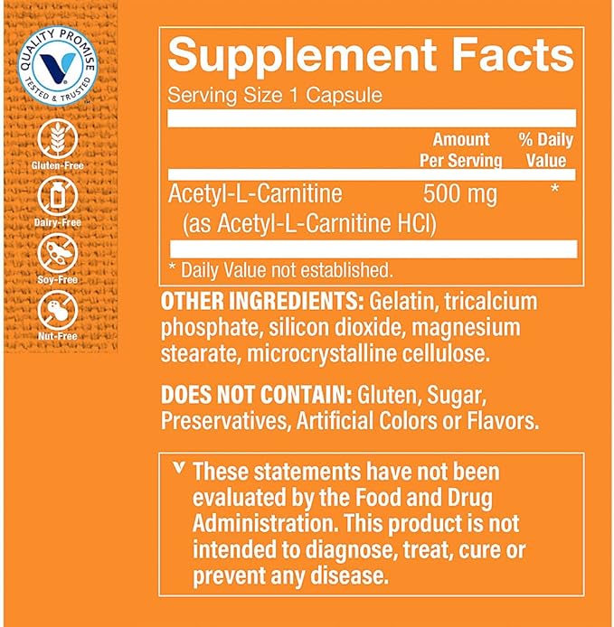 The Vitamin Shoppe Acetyl-L-Carnitine 500mg Supports Healthy Brain Memory (240 Capsules)