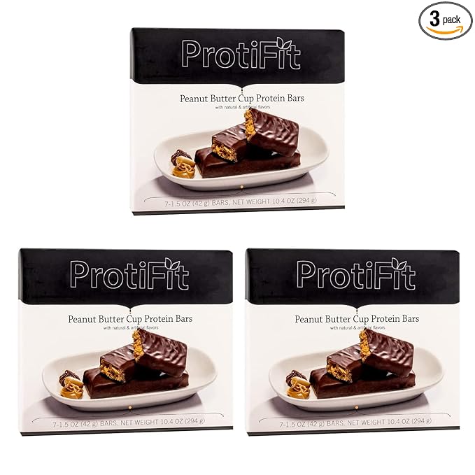 PROTIFIT - Low Calorie Peanut Butter Cup Protein Bar 3 Pack High Protein 15g Protein Low Carb Low Sugar Ideal Protein Compatible 7 Servings Per Box (3 Pack)