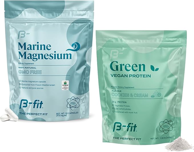 Vegan Protein + Marine Magnesium - Pea Protein Powder 600g - Plant Based Protein Shake - Marine Magnesium - 90 Capsules 3-Month Supply - High Bioavailability