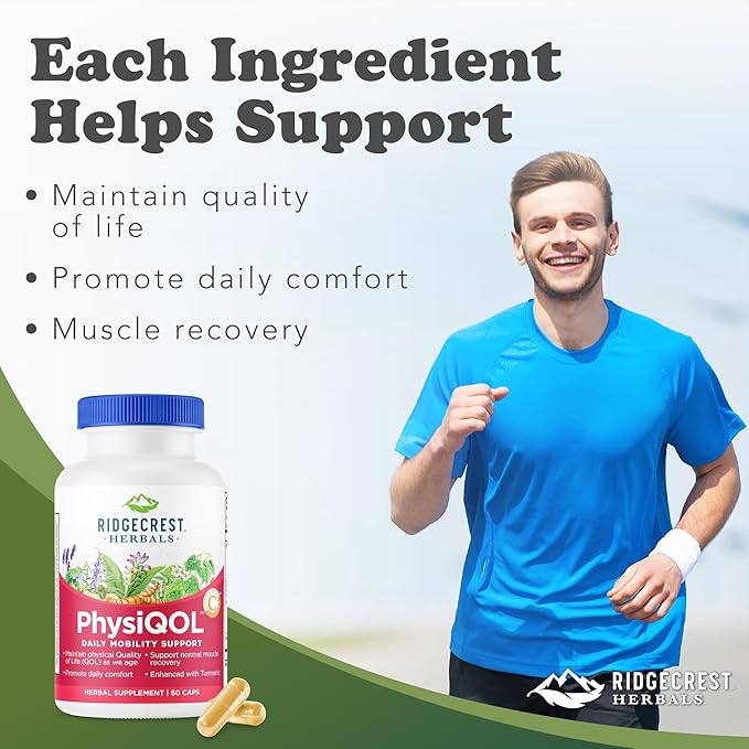 Ridgecrest Herbals PhysiQOL Herbal Supplement with Boswelia and Tumeric (60 Vegan Caps 30 Serv)