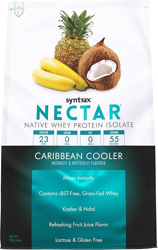 Syntrax Nutrition Nectar 100% Whey Protein Isolate Powder Refreshing Fruit Flavor Caribbean Cooler 2 lbs