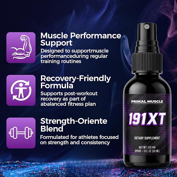 191xt Primal Muscle Spray with Zinc Magnesium Vitamin B6 for Adult Fitness Lifestyle 30-Day Supply