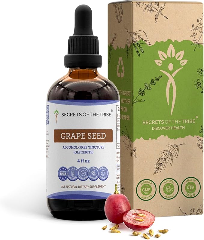 Secrets of the Tribe Grape Seed Tincture Alcohol-Free Liquid Extract Grape (Vitis Vinifera) Dried Seed (4 FL OZ)