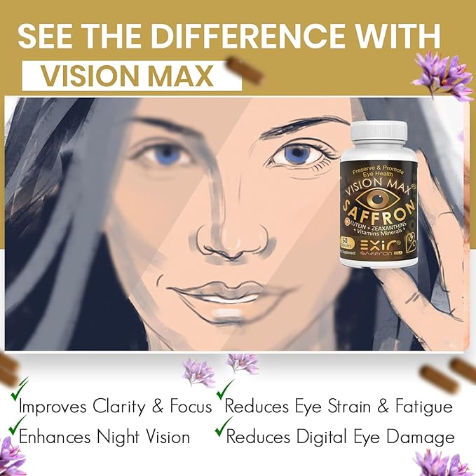 Eye Vitamins Supplement – with Saffron Lutein &amp Zeaxanthin – Nutritional Support for Eye Health 60 Capsules