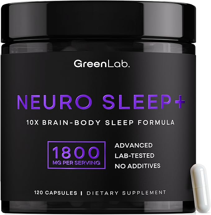 Green Lab® Neuro Sleep+ 10x Neuro-Body Sleep Aid Formula with GABA L-Theanine Ashwagandha Melatonin and Magnesium | Sleep Supplement for Relaxation and Night Recovery - 120 Capsules