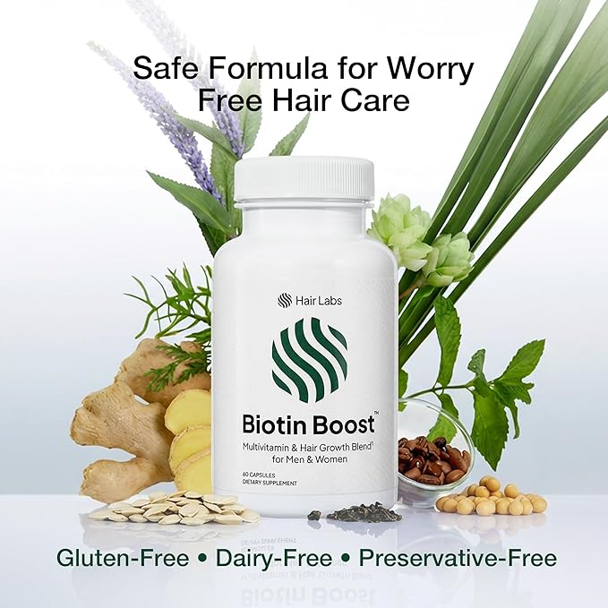 Biotin Boost 5000mcg – Hair Growth Vitamins for Women – Thinning Hair Support with Saw Palmetto Keratin &amp 8 Vitamins – DHT Support Formula – Thicker Fuller Stronger Hair – 60 Capsules