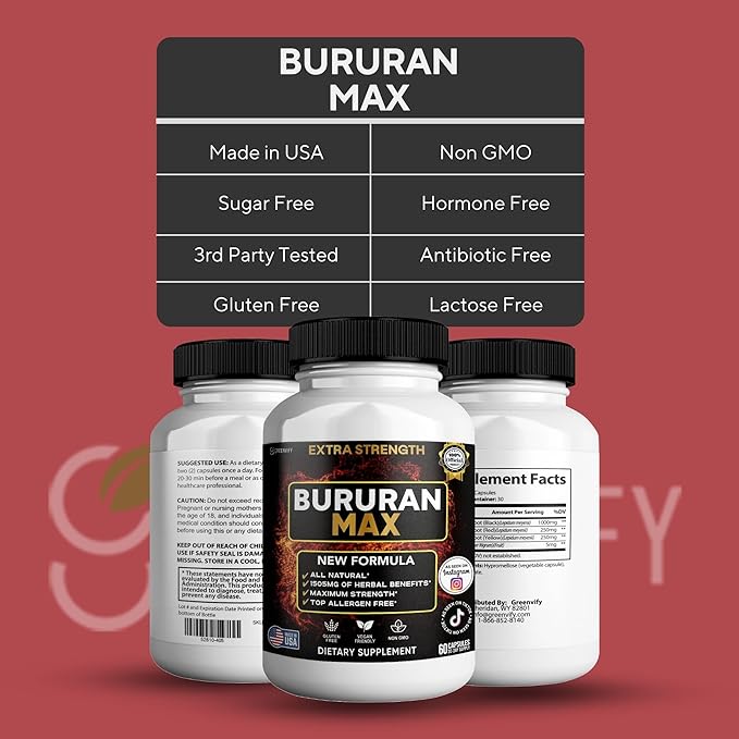 Bururan Max Organic Maca Root Supplement Black Pepper 60 Capsules 30 Day Supply (2)