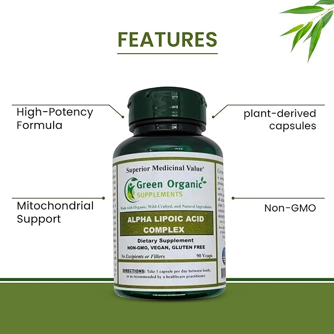 Green Organic Supplements' Alpha Lipoic Acid Complex ALA 90 VCaps Alpha Lipoic Acid Capsules (Pack of 1)
