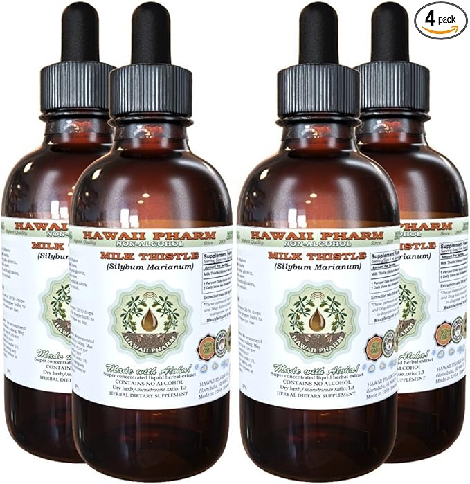 Hawaii Pharm Milk Thistle Alcohol-Free Liquid Extract Professional Grade Small Batch Milk Thistle (Silybum marianum) Dried Seed Glycerite 4x4 oz
