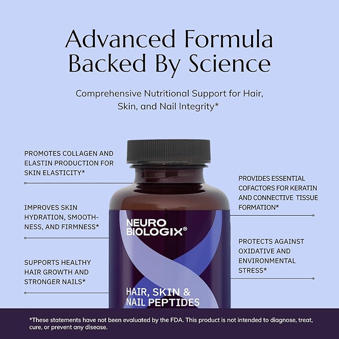 Neurobiologix Hair Skin &amp Nail Peptides Biotin &amp Collagen Peptide Supplement for Hair Skin Nail Support Amino Acid &amp Peptide Complex for Daily Beauty Wellness Gluten Free Vegetarian 9