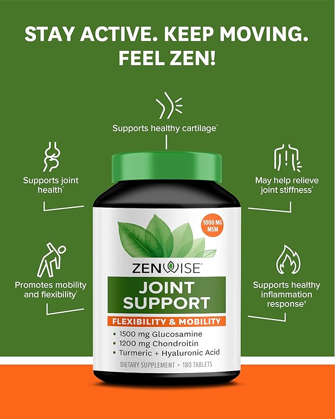 Zenwise Health Energy &amp Mobility Boost Bundle - Joint Support + Green Tea Extract - Features MSM Glucosamine &amp Chondroitin for Extra Strength Relief - Plus Vitamin C - Immune &amp Metabolism