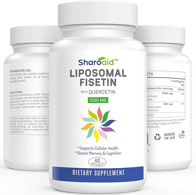 Liposomal Fisetin with Quercetin Supplements 1200 mg per ServingHigh Absorption Polyphenols Antioxidants for WomenMenNon-GMOGluten-Free1 Bottle-60 Softgels