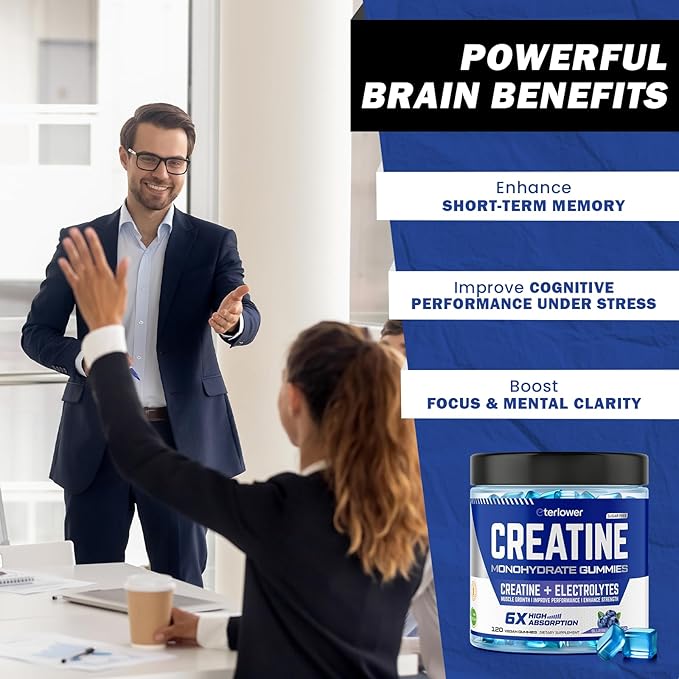 Creatine Monohydrate Gummies 5g – Pre-Workout Energy &amp Muscle Growth Support for Men &amp Women | Blueberry Electrolyte Gummies 120 Count