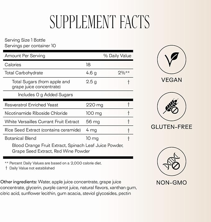 Happy Aging Liquid NAD+ Resveratrol Supplement NMN Alternative Liposomal Nicotinamide Riboside &amp Antioxidants for Energy Support Brain Health Firm Skin Twice Weekly Use 30 Shots