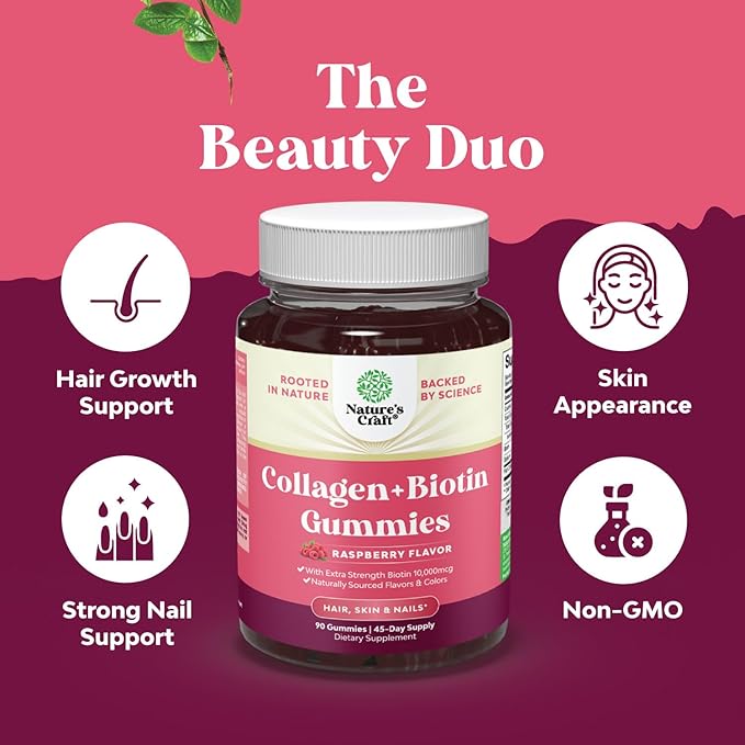 Bundle of Hair Skin and Nails Gummies - Extra Strength Biotin and Collagen 10000mcg per Serving and Chewable Vitamin C Gummies - Halal Ascorbic Acid Immune Booster &amp Natural Cold Remedy for Adults