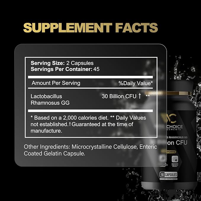 Lactobacillus Rhamnosus GG Probiotic | 30 Billion CFU | 90 Capsules | LGG Strain for Advanced Gut Health &amp Immune Support | 3rd Party Tested | Non-GMO &amp Gluten Free