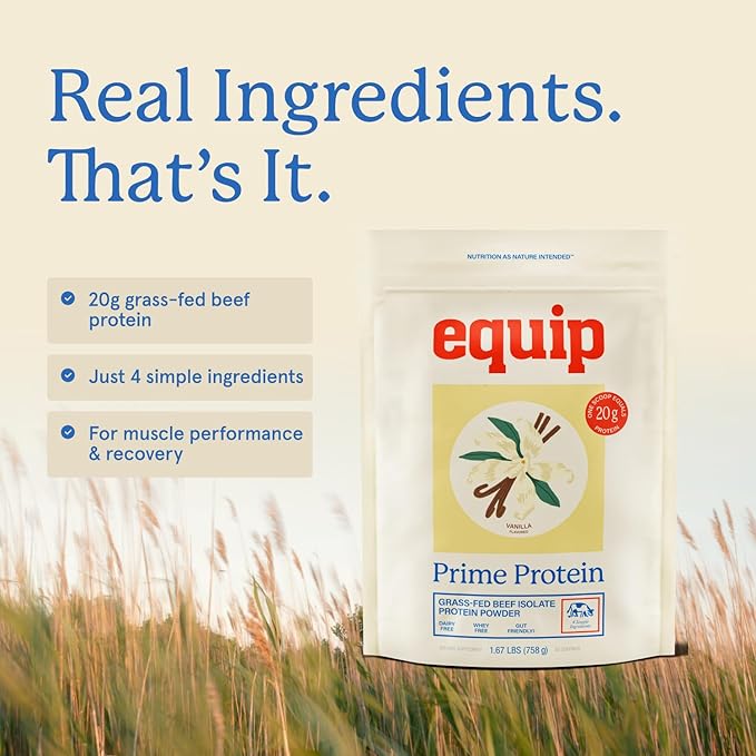 Equip Foods Prime Protein Powder | Clean Grass Fed Beef Protein Powder | Carnivore Protein Isolate | Paleo Keto Friendly | Gluten &amp Dairy Free | Helps Build &amp Repair Tissue | 30 Servings Va