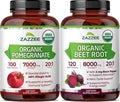 Zazzee Organic Anti Aging Healthy Heart Support Bundle | Antioxidant Rich USDA Organic Beet Root Extract Plus Pomegranate Extract Capsules | Non-GMO Vegan &amp ISO Lab Tested