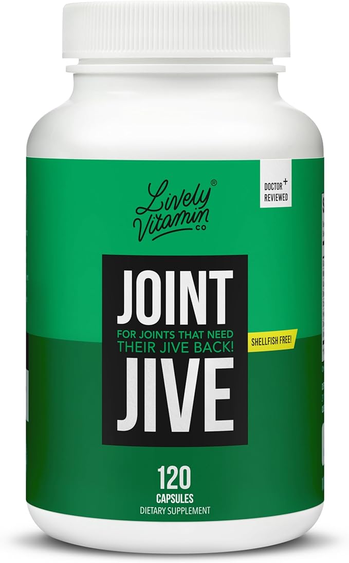 LIVELY VITAMIN CO. Joint Jive - Lubricate Joints (Knee Ankle Neck Shoulder Back) - Collagen - Glucosamine - MSM - Quercetin - Chondroitin - Devils Claw - Shellfish-Free Formula - 120 Count