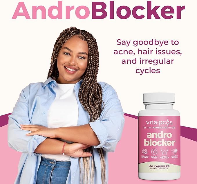VITA-PCOS AndroBlocker Balance Supplement for Women - Stinging Nettle Capsules with Zinc &amp Inositol for Unwanted Facial Hair &amp Healthy Period - Saw Palmetto for Women Energy &amp Vitality - 6