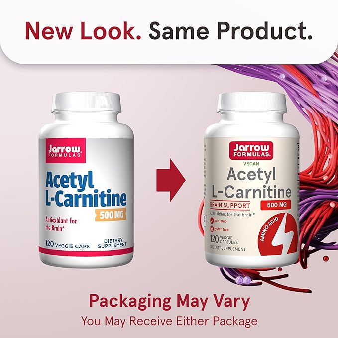 Jarrow Formulas® Acetyl L-Carnitine 500 mg Dietary Supplement Amino Acid Support for Brain Health and Antioxidants 120 Veggie Capsules 120 Day Supply