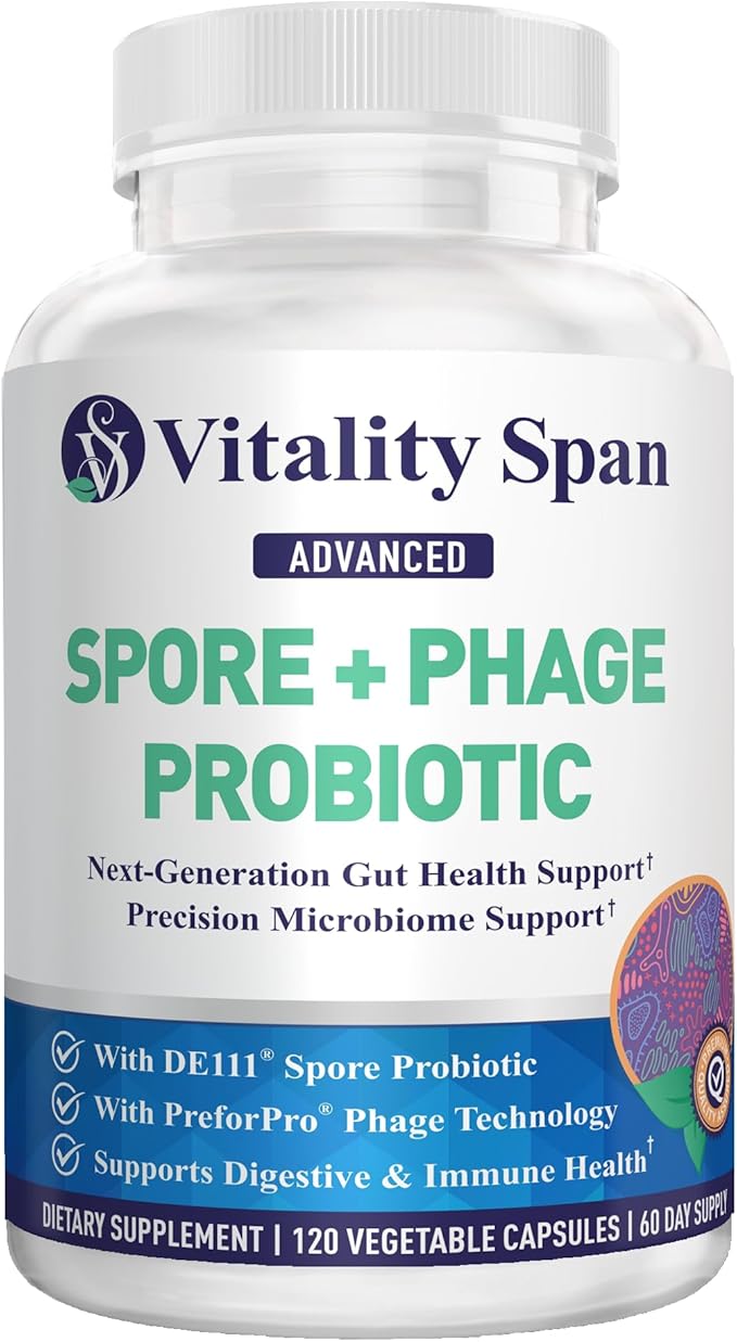 Spore Probiotic Capsules for Women &amp Men Bacillus Subtilis + Advanced Phage – Gut Health &amp Digestive Comfort Shelf-Stable Survives Stomach Acid – 120 Delayed Release Capsules