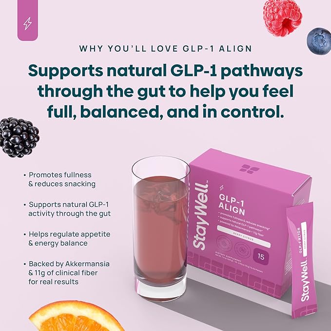 GLP-1 Probiotic | Akkermansia GLP-1 Supplement Fiber GLP 1 Booster | Probiotic and Fiber Support with Inulin Psyllium PHGG and Soothing Ginger Extract - Berry Citrus 15 Ct.