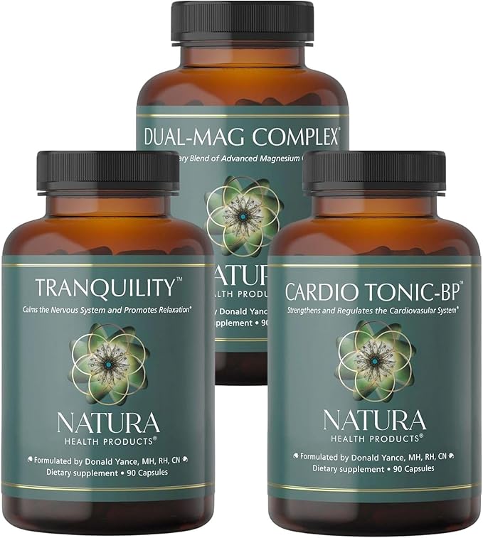 Natura Health Products Cardio Tonic-BP Tranquility and Dual-mag Complex Supplement Bundle - Supports Relaxation - Strengthens &amp Regulates The Cardiovascular System - Promotes Cardiovascular Neur